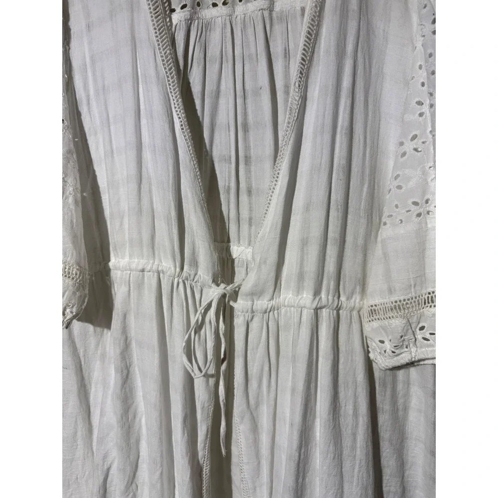 dizzylissy White Cotton Eyelet Lace Maxi Duster Cardigan Tie Front Boho Size 3X